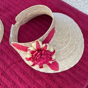 Two Unique Handcrafted Palm Visors-Flower Motif-Folk Art from Oaxaca-One Size